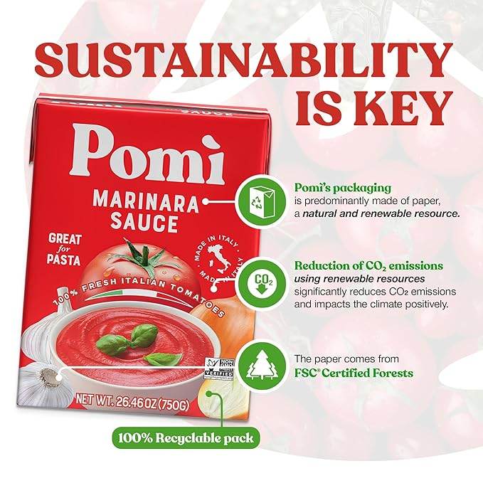 Pomì Marinara Sauce 26.46oz (Pack of 12) - Made in Italy - Non-GMO & Gluten-Free - Creamy, Velvety Tomato Sauce, No Salt Added, No Additives or Preservatives - 100% Fresh Italian Tomatoes