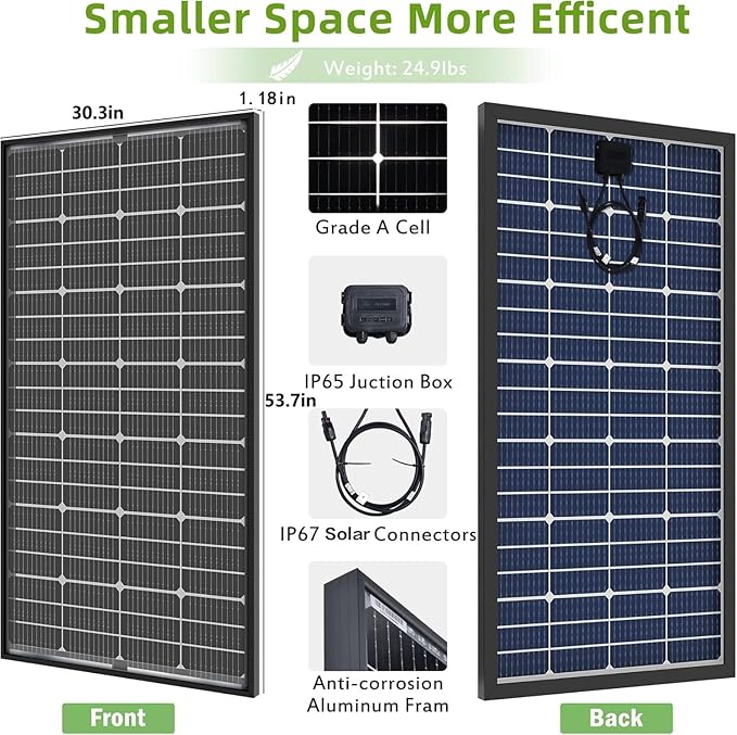 JJN Bifacial 400 Watt Solar Panel 12V 10BB Monocrystalline Solar Panels High Efficiency Solar Module for RV Home Farm Trailer Camper Marine Off Grid System(2 PCS 200 Watt)
