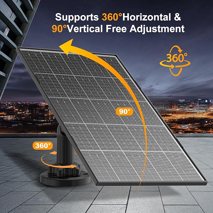 Solar Panel for Security Camera, 8W High Conversion Rate Solar Panels for Cameras Compatible with Rechargeable Battery Security Camera, 9.8FT Cable, IP65 Waterproof, 360° Adjustable Wall Mount