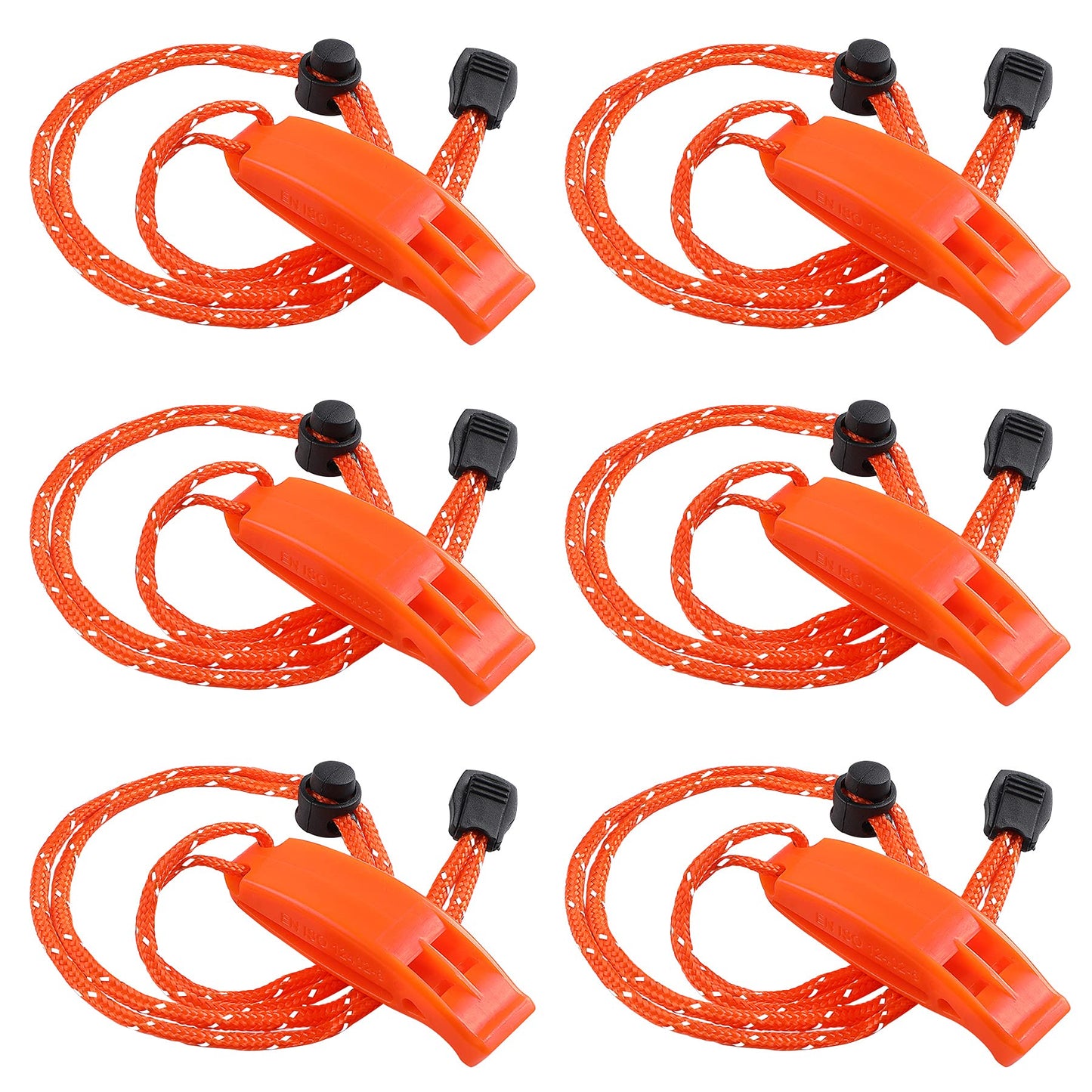 6 Pack Emergency Plastic Whistles Marine Safety Survival with Lanyard