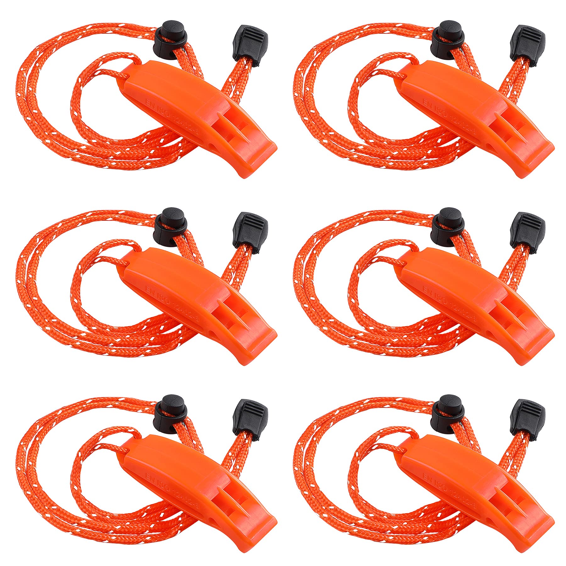 6 Pack Emergency Plastic Whistles Marine Safety Survival with Lanyard
