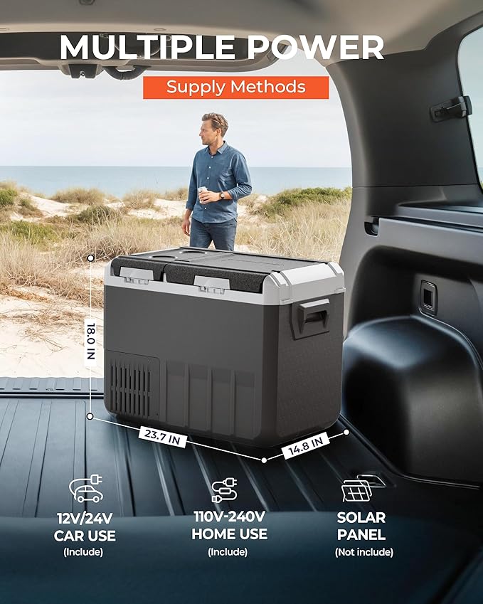 12 Volt Car Refrigerator, 37QT(35L) Electric Cooler, Dual Zone Portable Freezer with 12/24V DC & 100-240V AC, -4℉-68℉, Car Fridge for Truck Camping Travel RV Road Trips