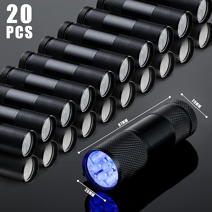 Hortsun Blacklight Flashlights Small UV Lights 395nm LED Portable Ultraviolet Light Detector Mini Flashlight Torch for Halloween Ghost Haunted House Dog Cat Pets Urine Stains Bed Bugs(20 Pcs)