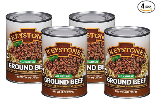 Keystone Meats All Natural Heat and Serve Ground Beef 14 oz – Fully Cooked Canned Meat – Ready to Eat – 5-Year Shelf Life – Pantry Staple for Everyday Meals, Emergency Survival Canned Food – Made in USA – Pack of 4