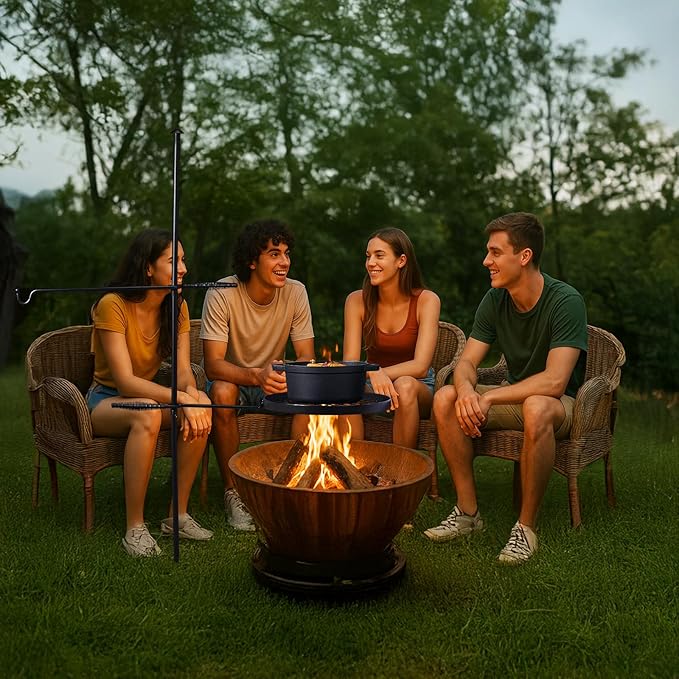 Outvita Swivel Campfire Grill, Open Fire Cooking Equipment for Camping with Height Adjustable Grill Grate and Hanger Rod and Carry Bag