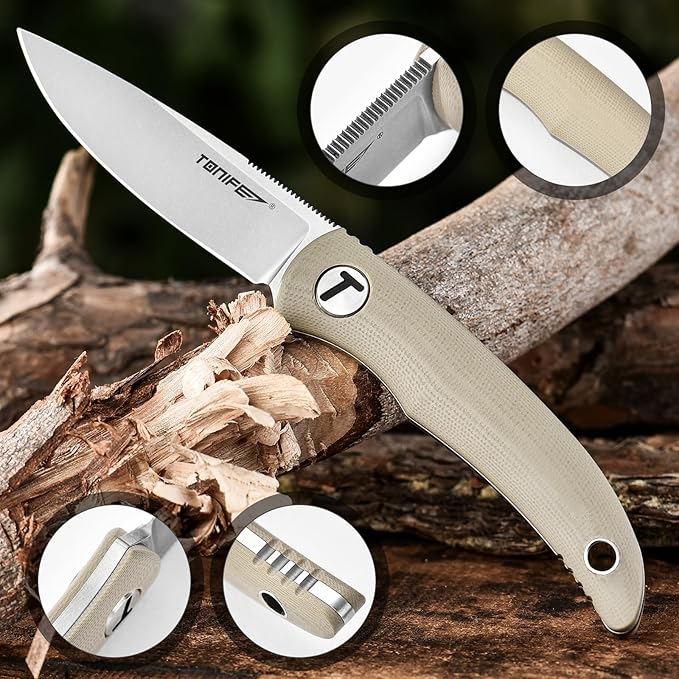 TONIFE Nova 2.68'' Blade Mini Neck Knife Full Tang Fixed Blade Knife with Kydex Sheath and Adjustable Paracord Lanyard for Camping Outdoor Survival Tool (Warmer Sand+Stonewash)