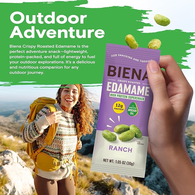 Biena Crispy Roasted Edamame Beans Snack ??High Protein Low Carb Snack for Adults & Kids, 12g Protein per Serving - Made w/Avocado Oil ??Vegan, Gluten-Free ??10-Pack, 1.05oz Bags, Ranch