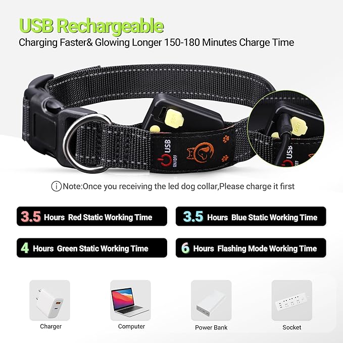 Light Up Dog Collar,Rechargeable Waterproof Led Dog Collar with Remote,Glow in Dark for Night Walking, Fits Small Medium Large Dogs-L
