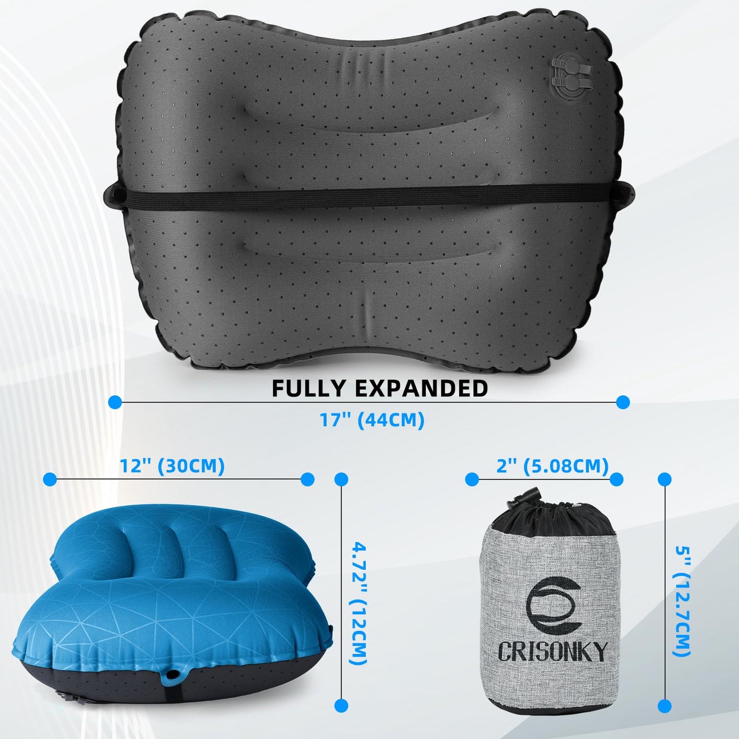Crisonky Camping Pillow - Inflatable Pillow - Travel Pillows for Backpacking & Airplane, Lumbar