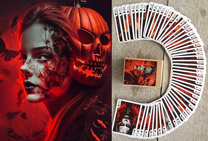 Gothic Halloween Playing Cards (Poker Deck 54 Cards All Different) Gothic Witches at Halloween Night Thriller Halloween Posters