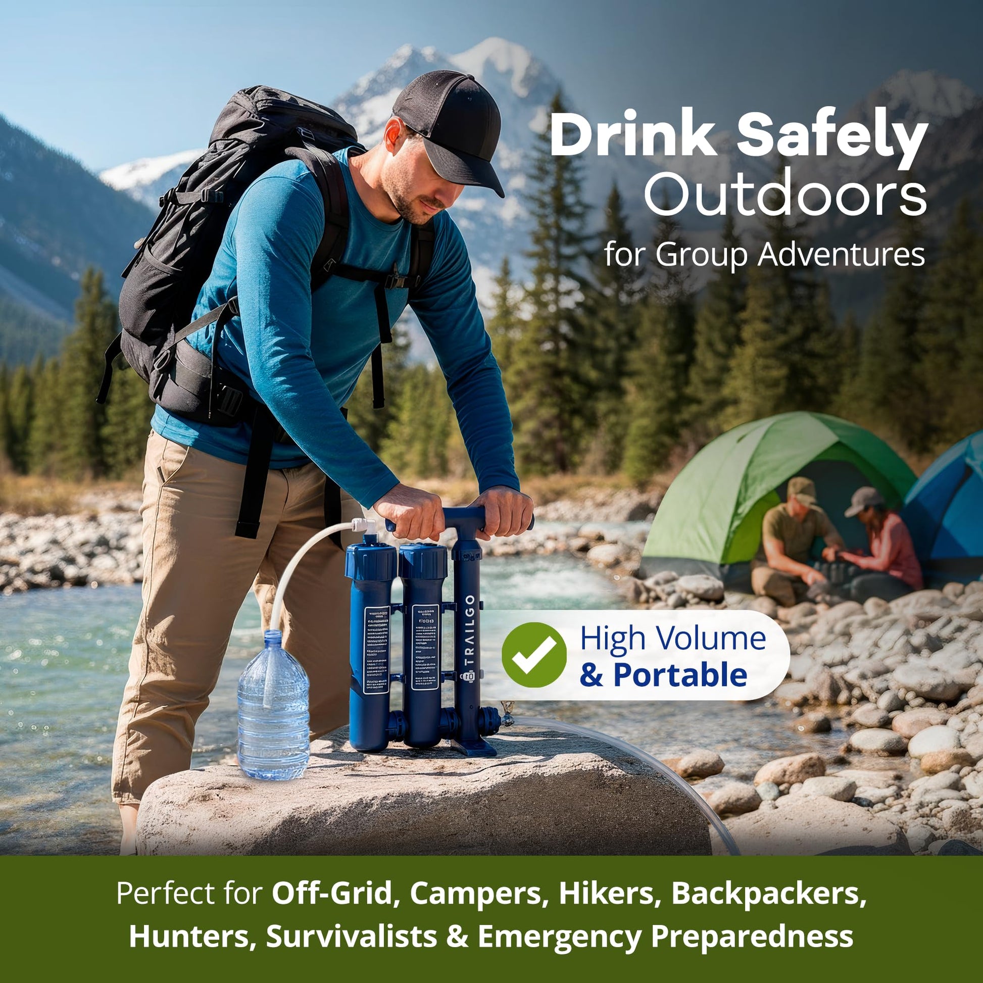 Trailgo Pro Portable Water Filter for Camping - Water Purifier Survival
