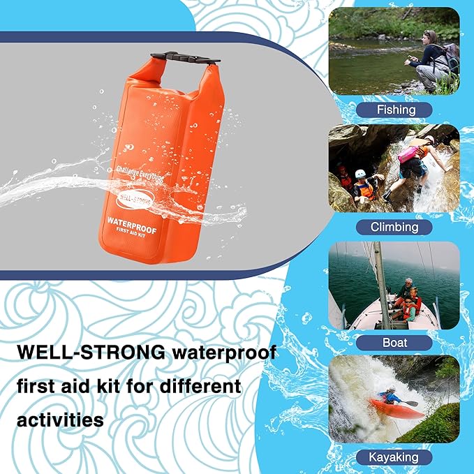 Waterproof First Aid Kit Roll Top Boat Emergency Kit with Waterproof Contents for Fishing Kayaking Boating Swimming Camping Rafting Beach Orange