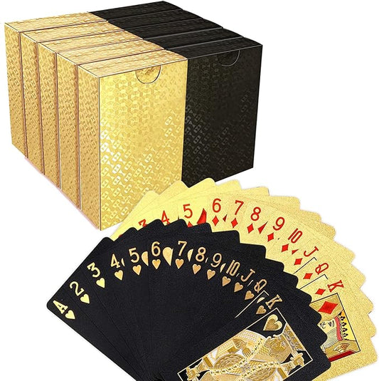 10 Pack Playing Cards - Black Gold HD Waterproof Plastic Standard Quality Poker Cards Games for Party Family
