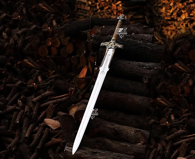 Conan The Barbarian Sword ??Real Full Tang Atlantean Swords | 5160 Carbon Steel, Brass Fittings & Leather Sheath | Medieval Fantasy King Sword Prop | Gift for Him, Christmas, Viking Gift for Him
