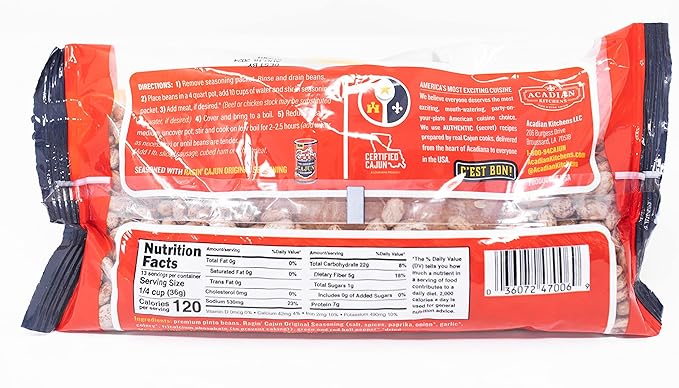 Ragin' Cajun Seasoned Pinto Beans - 16 oz Bag, Gluten-Free, No MSG, Authentic Louisiana Creole Bean Mix for Soups & Sides