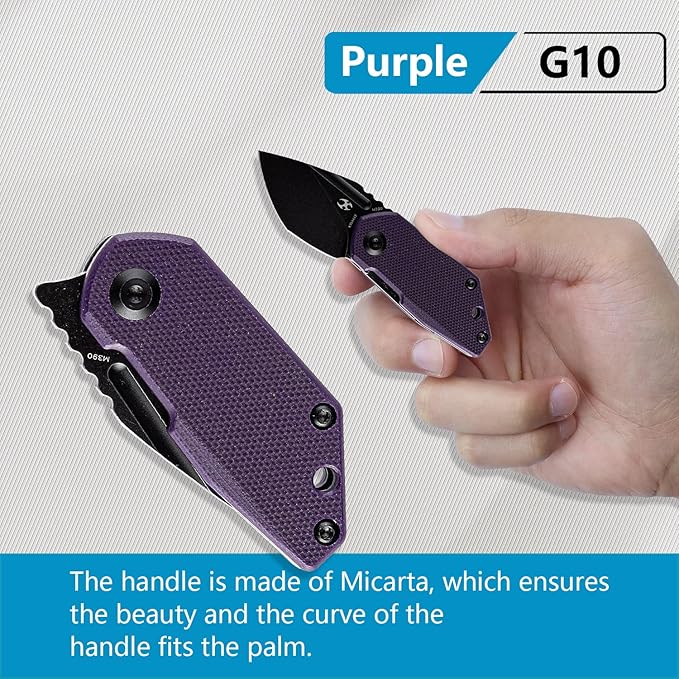 KANSEPT RIO Mini Pocket Folding Knives EDC Camping Folding Knife 1.56'' Black Stonewashed M390 Blade Pocket EDC Knife with Purple G10 Handle Everyday Carry K3044A5