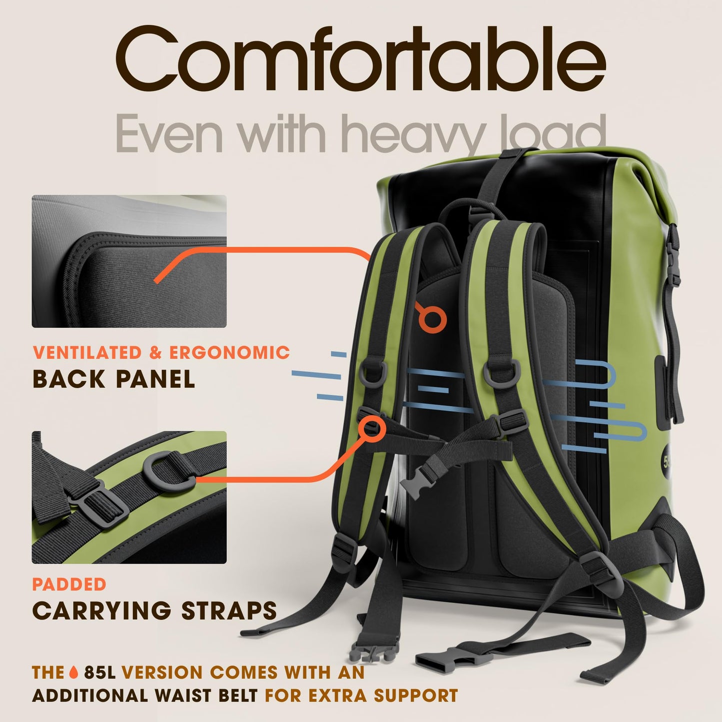 Earth Pak Waterproof Backpack - Heavy Duty Hiking Backpack - Roll-Top Closure Bag - Cushioned Dry
