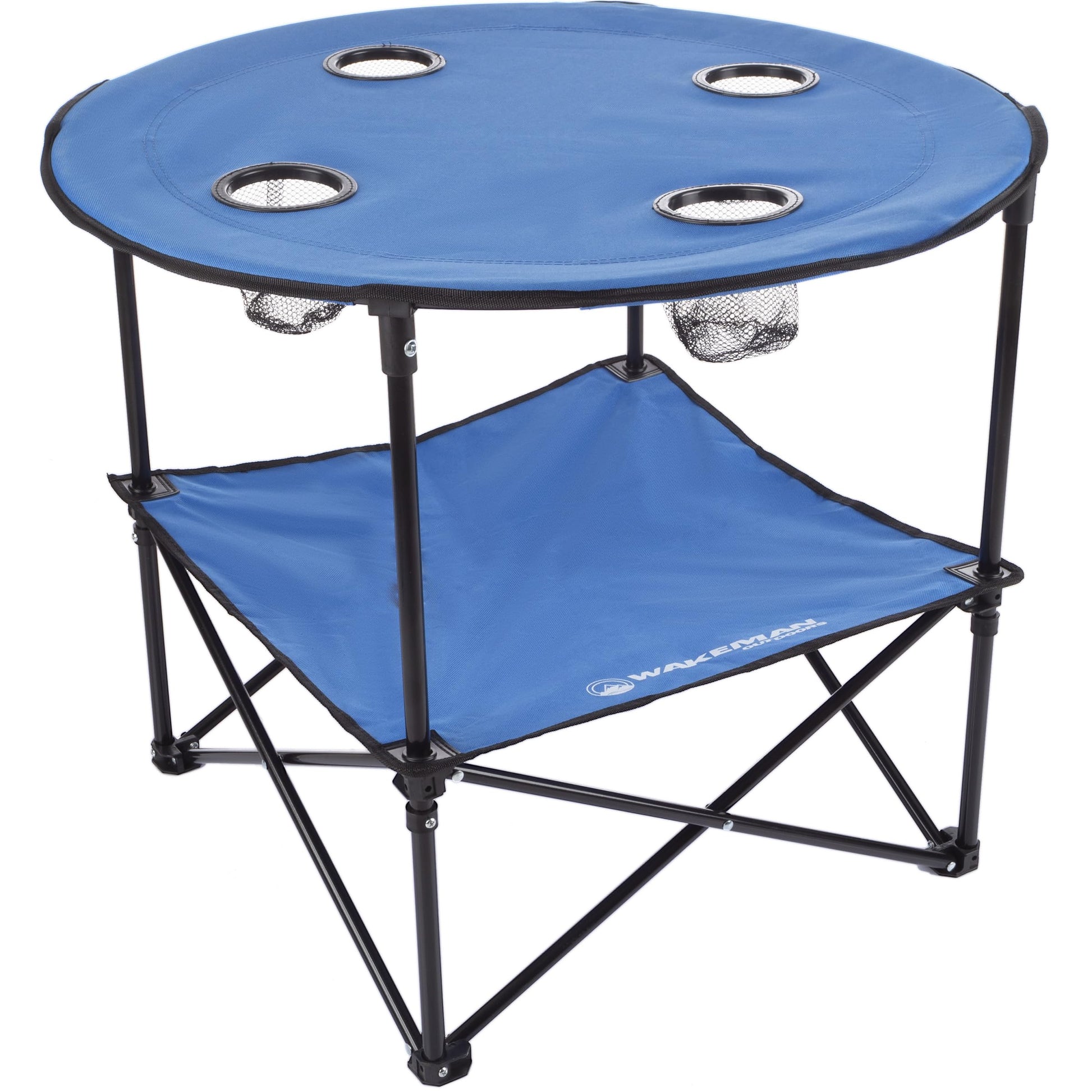 Wakeman Camp Table - Round 2-Tier Folding Table with 4 Cupholders and Carrying Bag - for Camping