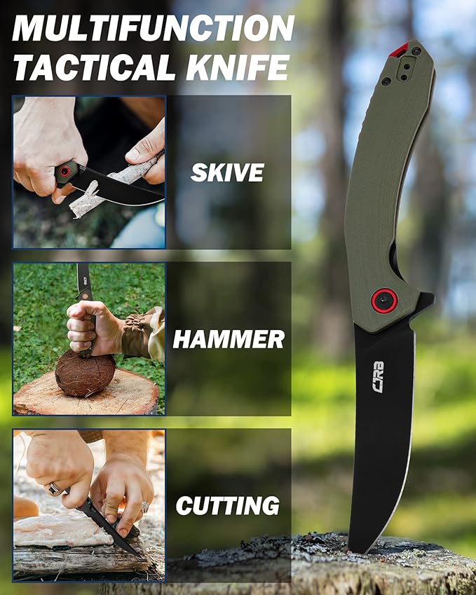 CJRB Tactical Knife, Small Folding Pocket Knife with AR-RPM9 Steel Blade and G10 Handle for Men Outdoor, Survival, Hunting, Camping Gobi(J1906B) Green