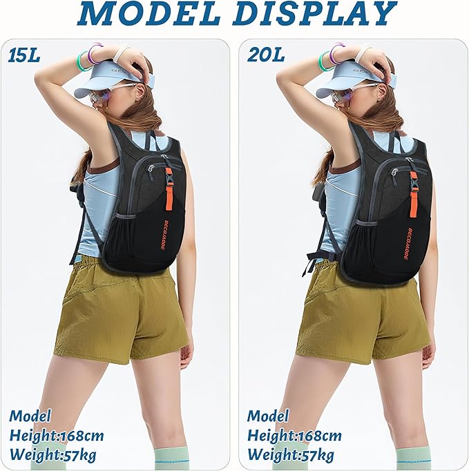 15L Small Hiking Backpack for Men Women Foldable Packable Back Pack Ultralight Hiking Daypack for Travel Camping Outdoor, Black