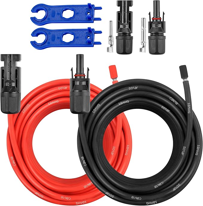 50 FT 10AWG Solar Panel Extension Cable,10 Gauge Extension Cord,5FT 10FT 20FT 30FT 50FT 100FT Solar Panel Wire with Extra Fair of Female and Male Connectors Solar Adapter for RV, Photovoltaic Systems