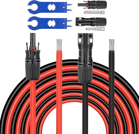 50 FEET 8AWG Solar Panel Extension Cable,8 Gauge Extension Cord, Solar Panel Wire with Extra Fair of Female and Male Quick Connectors Solar Adapter for RV, Off-Grid Systems (50FT Red + 50FT Black)