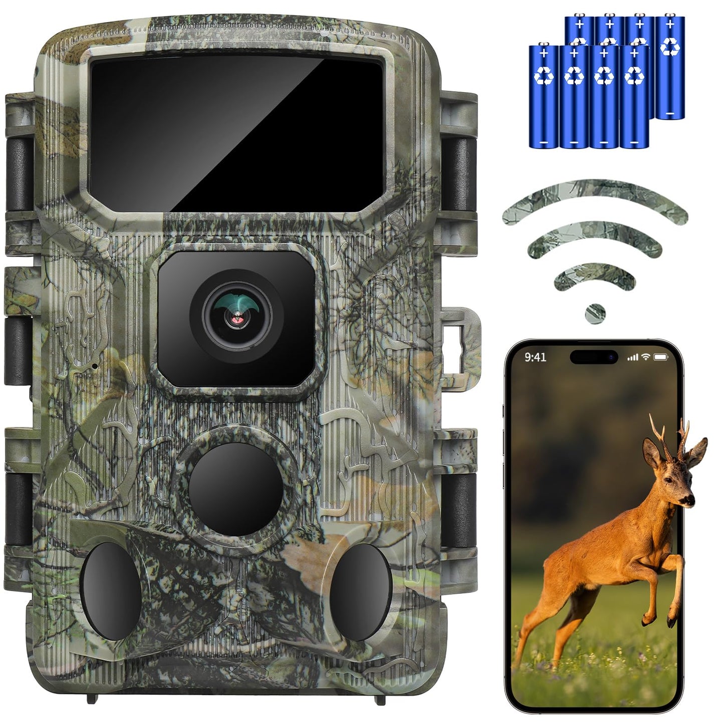 KJK Trail Camera 4K 64MP WiFi Bluetooth Game Camera, Night Vision Wildlife Hunting Camera, 0.1s