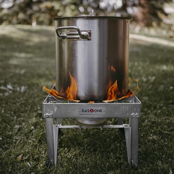 GasOne Stainless Steel Outdoor Propane Burner ??High Pressure Camp Stove with Adjustable Regulator & Steel-Braided Hose