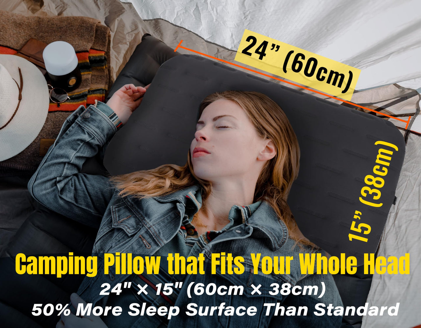 TREKOLOGY Camping Pillow - Large Inflatable (24"x15") for Home-Like Comfort, Portable & Ergonomic