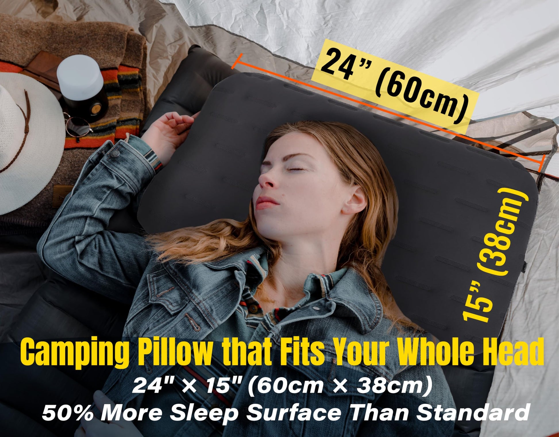 TREKOLOGY Camping Pillow - Large Inflatable (24"x15") for Home-Like Comfort, Portable & Ergonomic