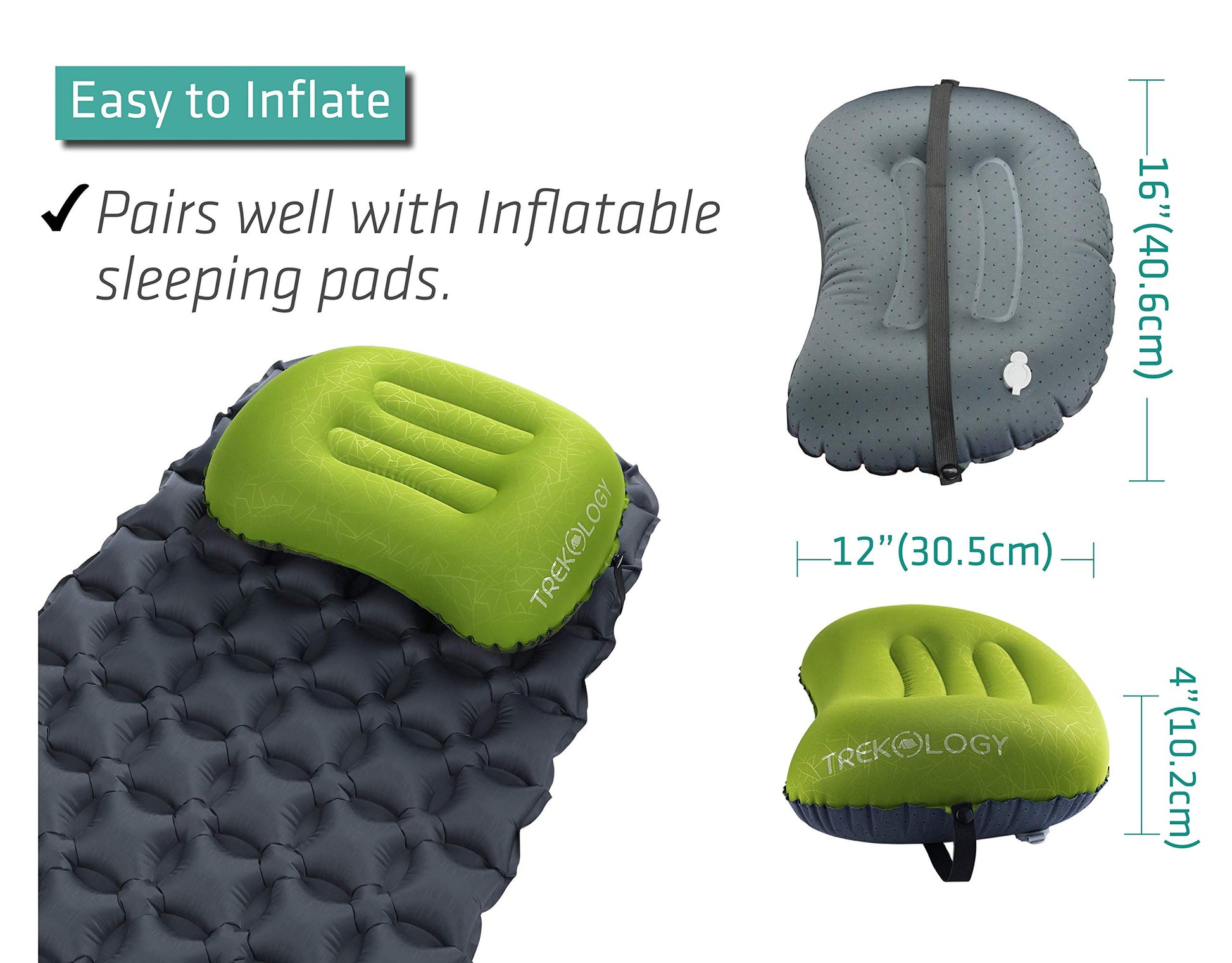 TREKOLOGY Ultralight Inflatable Camping Travel Pillow - ALUFT 2.0 Compressible, Compact
