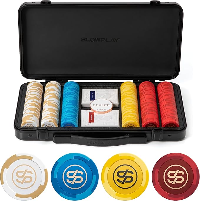 SLOWPLAY Godel 14g Clay Poker Chips Set for Texas Hold?™em, 300 PCS [Blank Chips] Features a High-end Chip case with Extra Durable German Polycarbonate Shell, Ideal Gifts for Poker Players