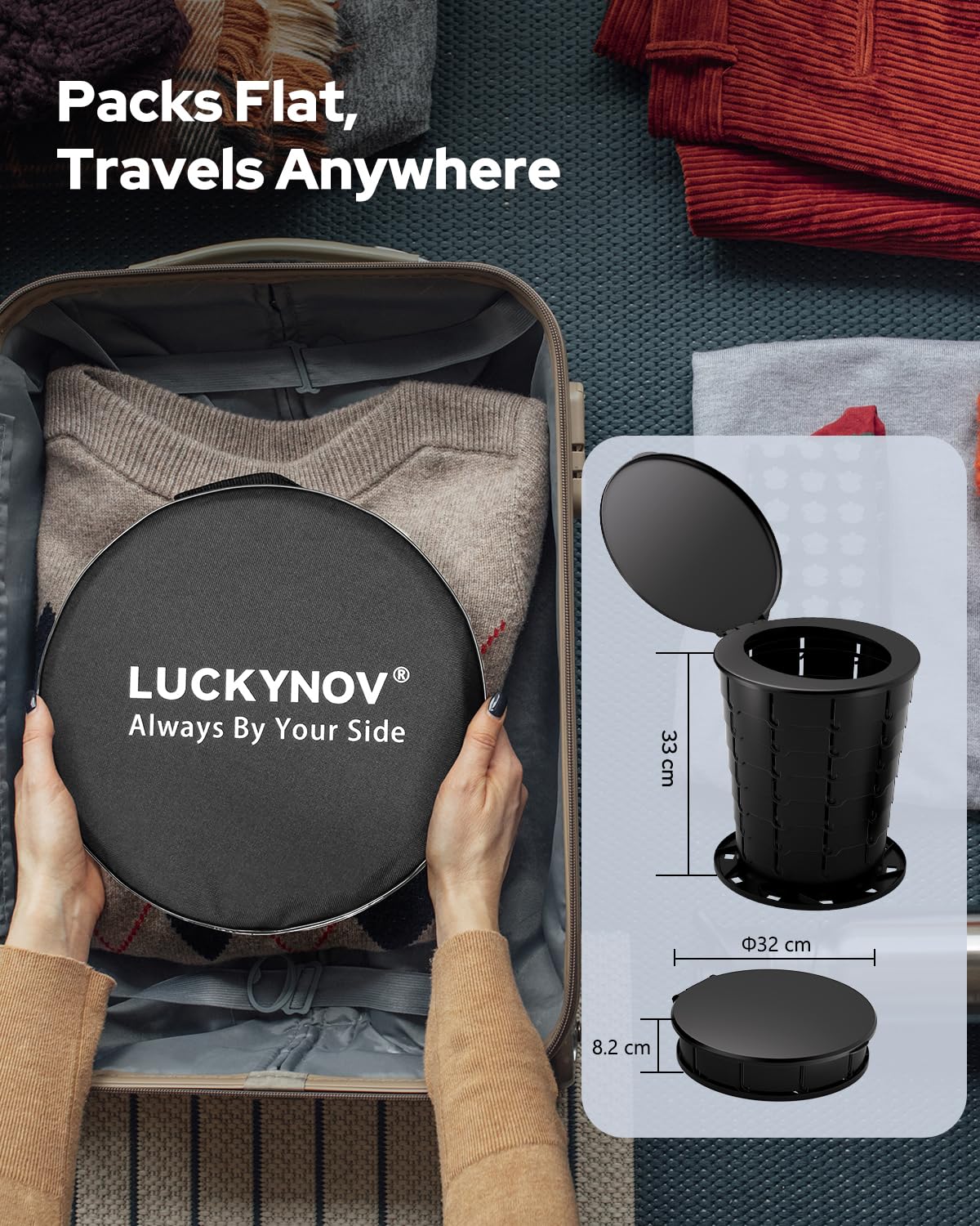 LuckyNov Height Adjustable Portable Folding Toilet for Camping, Adults & Kids, 400 lbs Capacity |
