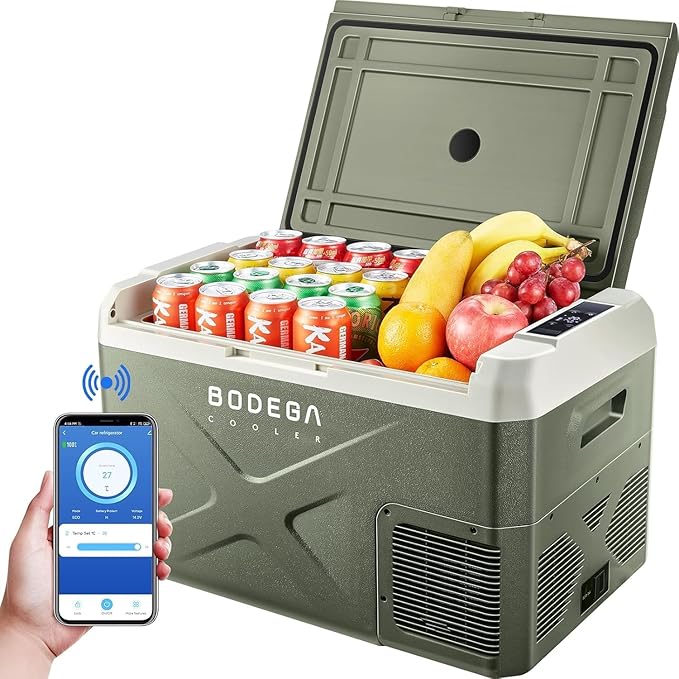 BODEGACOOLER 12 Volt Car Refrigerator, Car Fridge Portable Freezer APP Control, 32.1Quart Travel Compressor Cooler -4℉-68℉, 12/24V DC& 100-240VC AC for Travel Vehicles Outdoor Camping Home Use