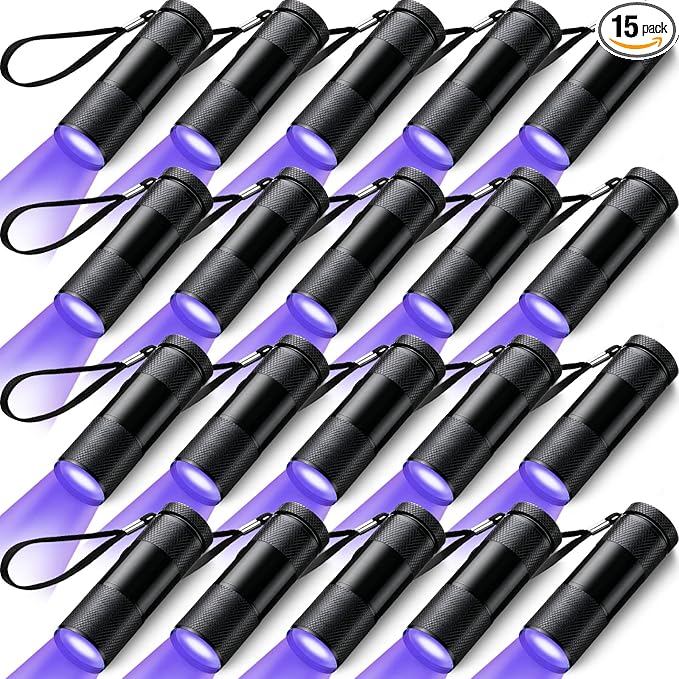 Hortsun Blacklight Flashlights Small UV Lights 395nm LED Portable Ultraviolet Light Detector Mini Flashlight Torch for Halloween Ghost Haunted House Dog Cat Pets Urine Stains Bed Bugs(15 Pcs)