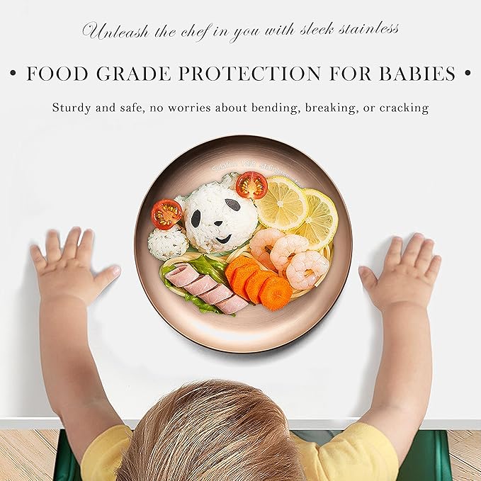 Stainless Steel Plates Metal 18/8 Round Dinner Plates - Set of 4 - Food-Grade Dishwasher Safe 9inch Salad Plates for Camping Kids Dining Outdoor (Silver)