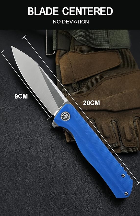Petrified fish G10 handle D2 steel blade 2CR13 liner ball bearing flipper folding knife camping hunting EDC pocket tool PF818 (Black, Satin)