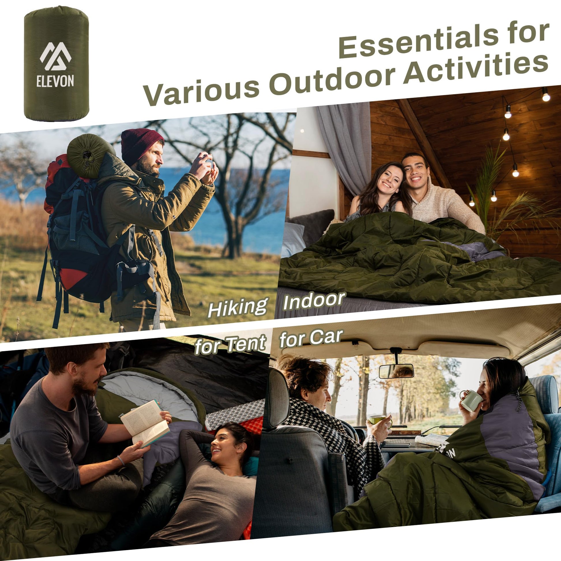 Elevon Sleeping Bag for Adults Teens Kids Cold Warm Weather, Portable Waterproof & Lightweight