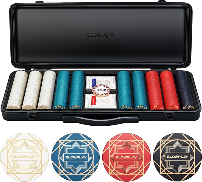 SLOWPLAY Nash Ceramic Poker Chips Set for Texas Hold'em, 500 PCS [Blank Chips], 43mm & 12g Each | Features a High-end Chip case with Extra Durable German Polycarbonate Shell