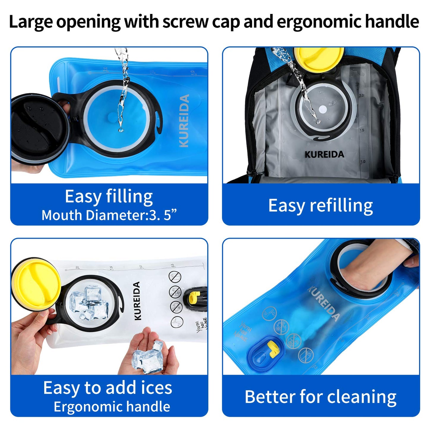 KUREIDA Hydration Bladder 2 Liter, BPA Free Water Bladder for Hiking Backpack Water Storage Bag