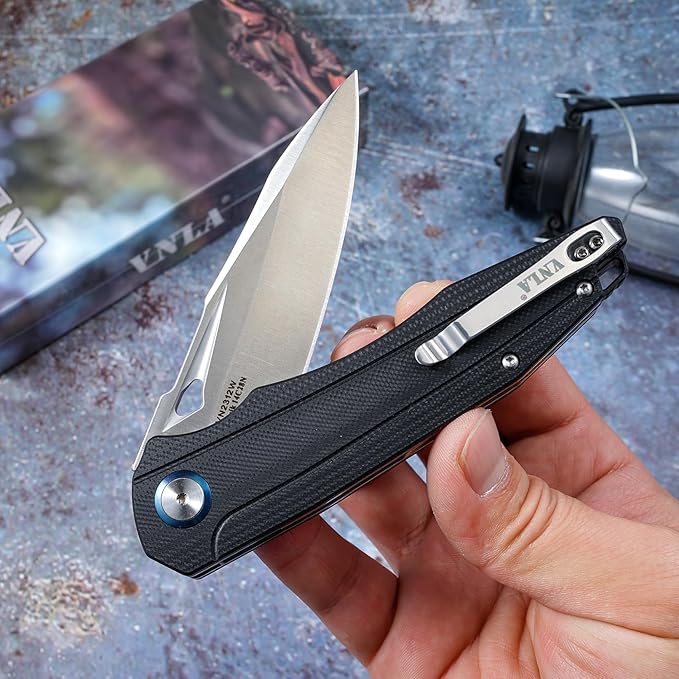 VNLA Folding Pocket Knife.with Flipper Opening,Sandvik 14C28N Blade, G10 Handle,with Pocket Clip,for Men Women,Sharp Outdoor Tool EDC Knives