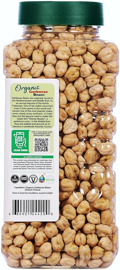Rani Organic Garbanzo Beans (Kabuli Chana) 28oz (800g) PET Jar ~ All Natural | Vegan | Gluten Friendly | NON-GMO | Indian Origin | USDA Certified Organic