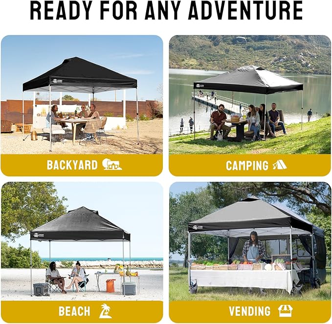 CROWN SHADES 12x12 Pop Up Canopy Outside Canopy, Patented One Push Tent Canopy with Wheeled Carry Bag, Bonus 8 Stakes and 4 Ropes, Black