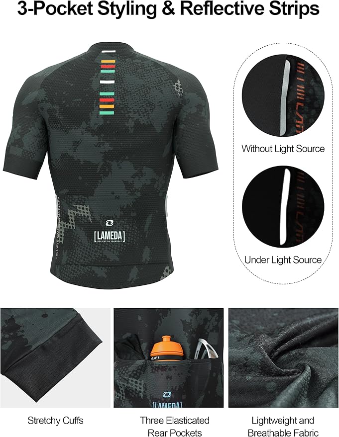 LAMEDA Men's Cycling Jersey Breathable Lightweight Bike Jersey Short Sleeve Quick Dry Moisture Wicking Biking Shirts