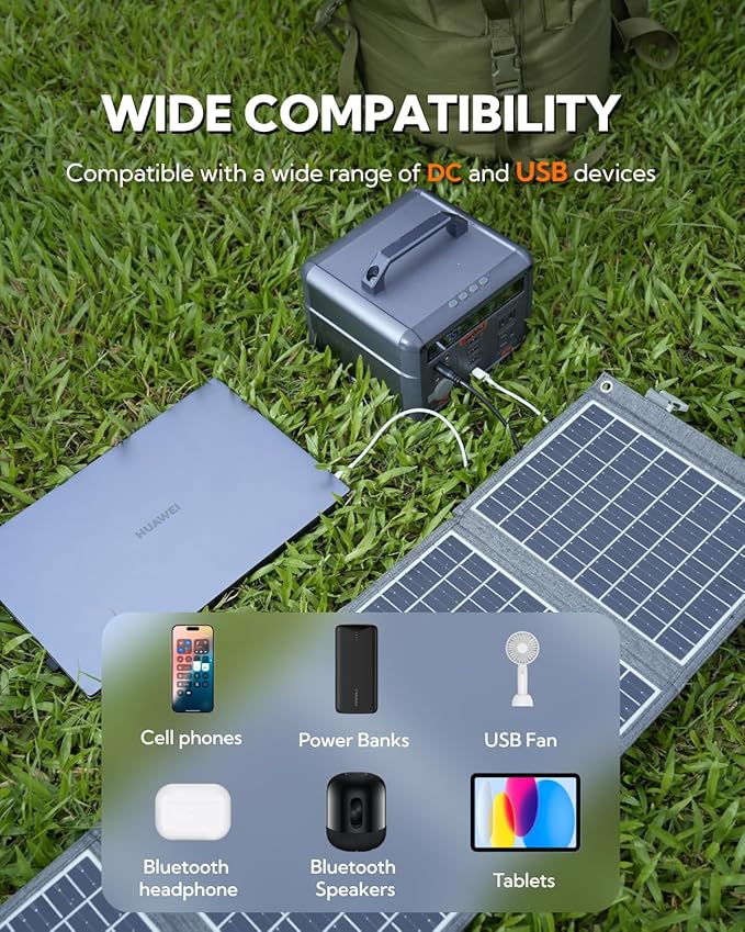 Portable Solar Panel, LUMOPAL 40W Foldable Solar Charger with USB-C PD 40W,5V USB-A QC3.0, DC18-20V Ports for Traveling Camping Backpacking Compatible with Phone iPad Power Station
