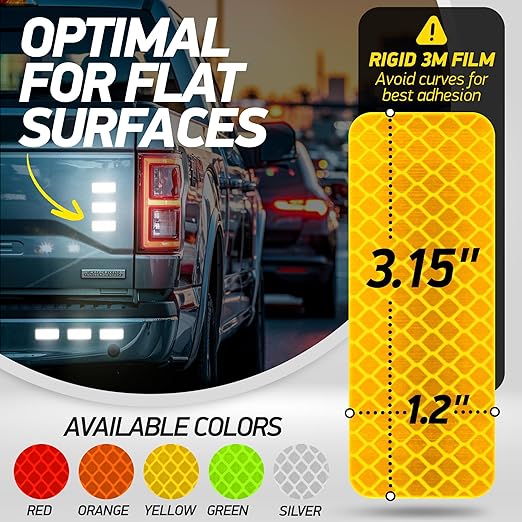 Reflective Safety Tape Stickers | 3M Diamond Grade | Yellow | 1.2″ x 3.15″ | 20-Pack | Safety Warning Tape for Helmets, Cars, Mailboxes & More