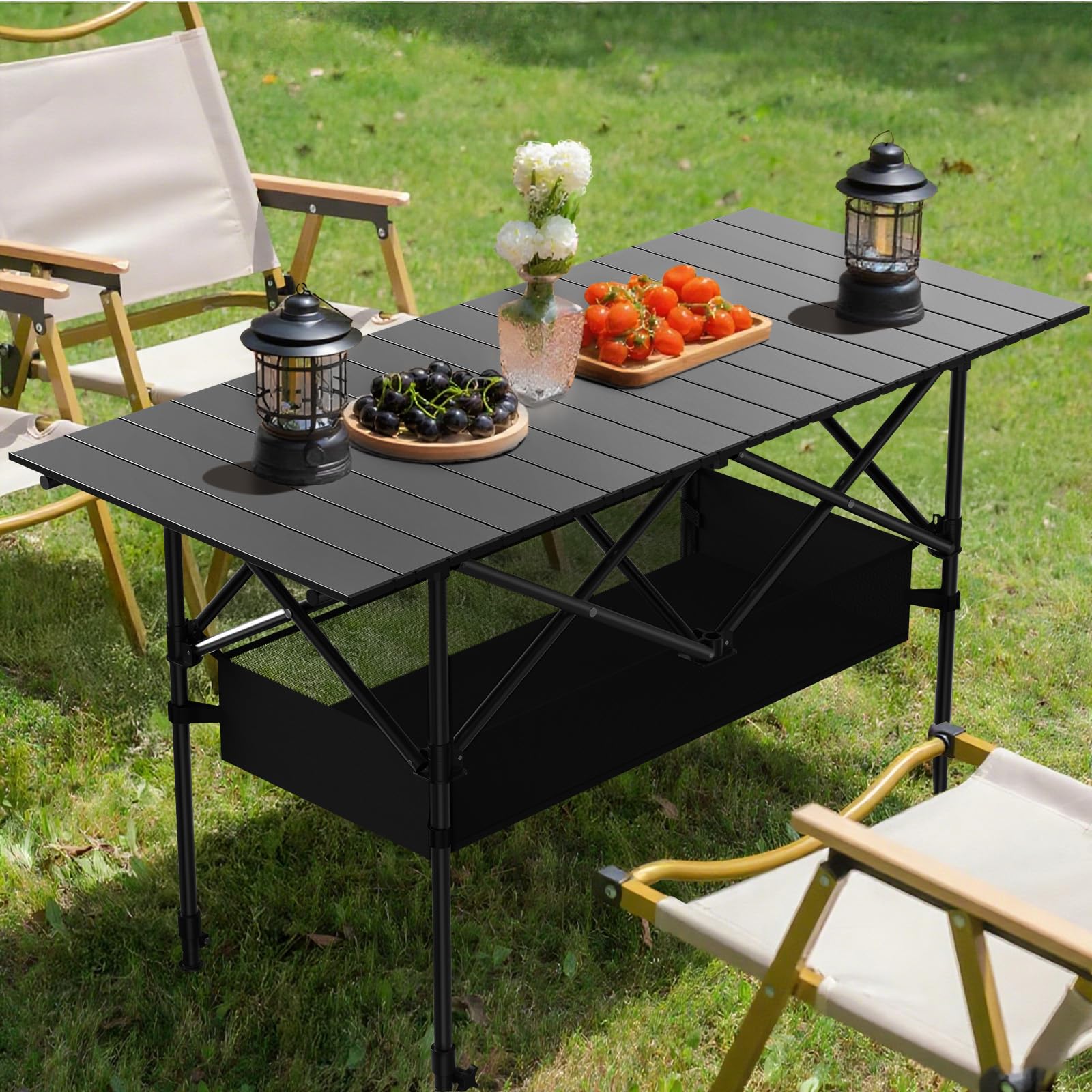 Hsundries 4FT Folding Camping Table,Portable Roll-up Picnic Table with Carry Bag & Mesh