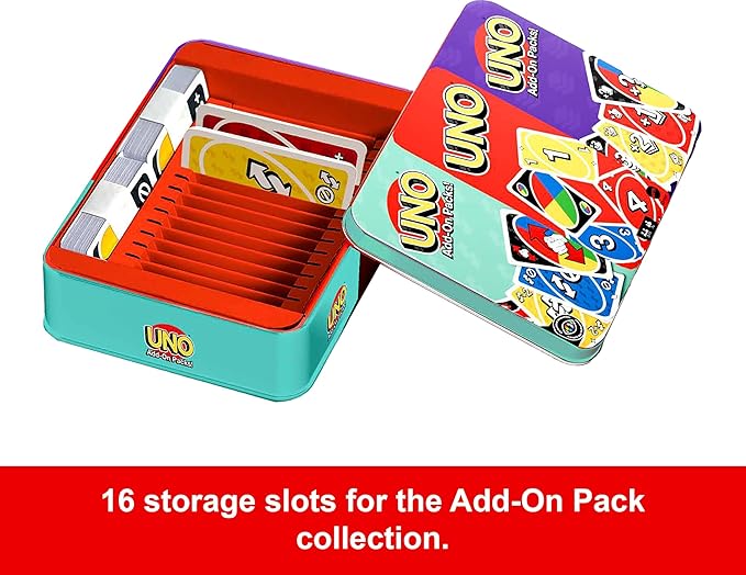 Mattel Games UNO Card Game with 2 Add On Packs & Collectible Tin for Kids, Adults & Family Game Night. 2 to 10 Players