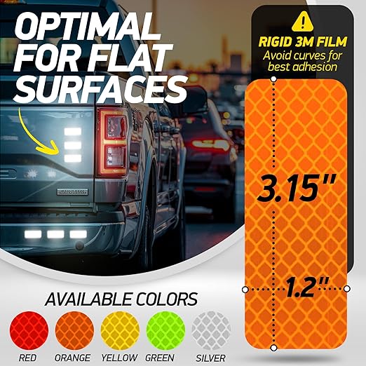 Reflective Safety Tape Stickers | 3M Diamond Grade | Orange | 1.2″ x 3.15″ | 20-Pack | Safety Warning Tape for Helmets, Cars, Mailboxes & More