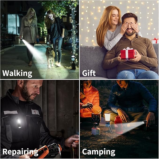 KunHe 5 Pack Small Rechargeable Flashlight Mini Led Flashlight Bright Clip-On Light EDC Flash Light with Side Cob Light for Camping Home Emergency